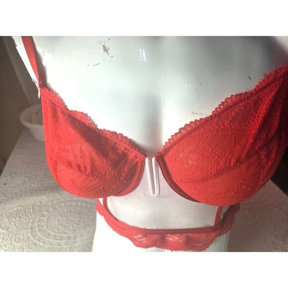 Auden Red Lace Underwire Bra*Bustier*Back Closure*Sissy*Femboy*Cosplay*XL*EUC - Picture 4 of 10